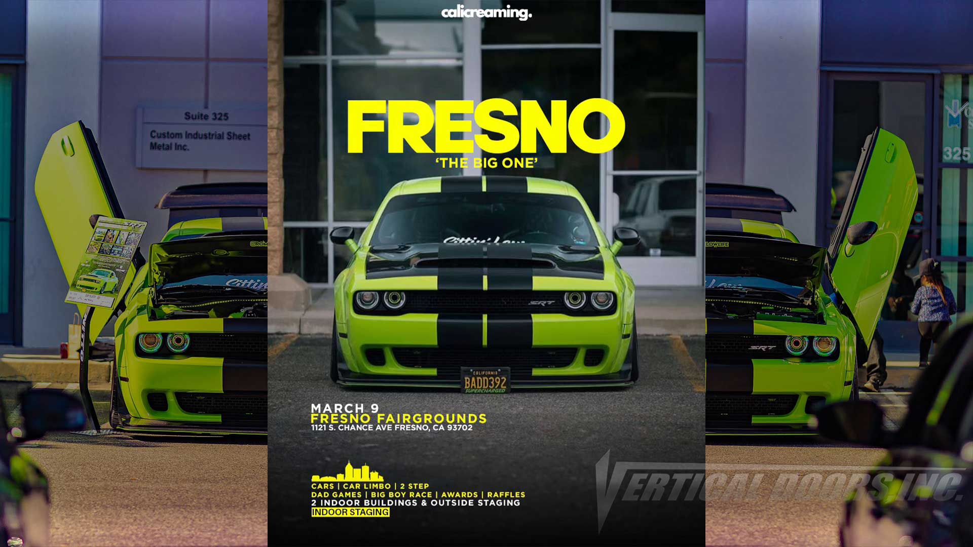 CAR SHOW | 3/9/24 | FRESNO , CA | THE BIG ONE | @rome_lowlife_ Dodge Challenger featuring Door Conversion by Vertical Doors, Inc.