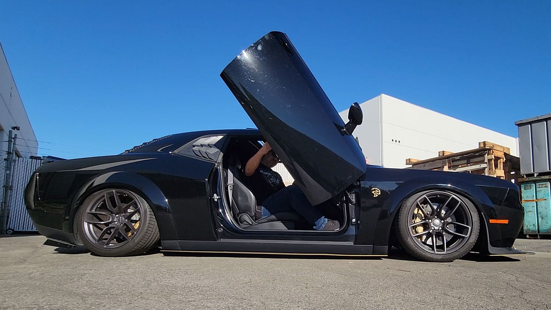 Check out Christina's Dodge Challenger "WIDEBODY BAGGED HELLCAT" @kitten_challenger from California featuring Vertical Doors, Inc., Vertical Lambo Doors Conversion Kits.