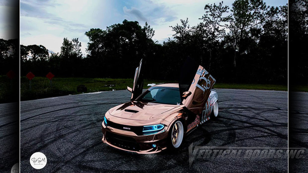 Check out Tyler's @dreamscat392 Dodge Charger from Florida featuring Vertical Lambo Doors Conversion Kit from Vertical Doors, Inc.