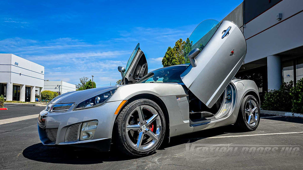Check out Jerry’s Saturn Sky from California with Vertical Lambo Doors Conversion Kit for Vertical Doors, Inc.