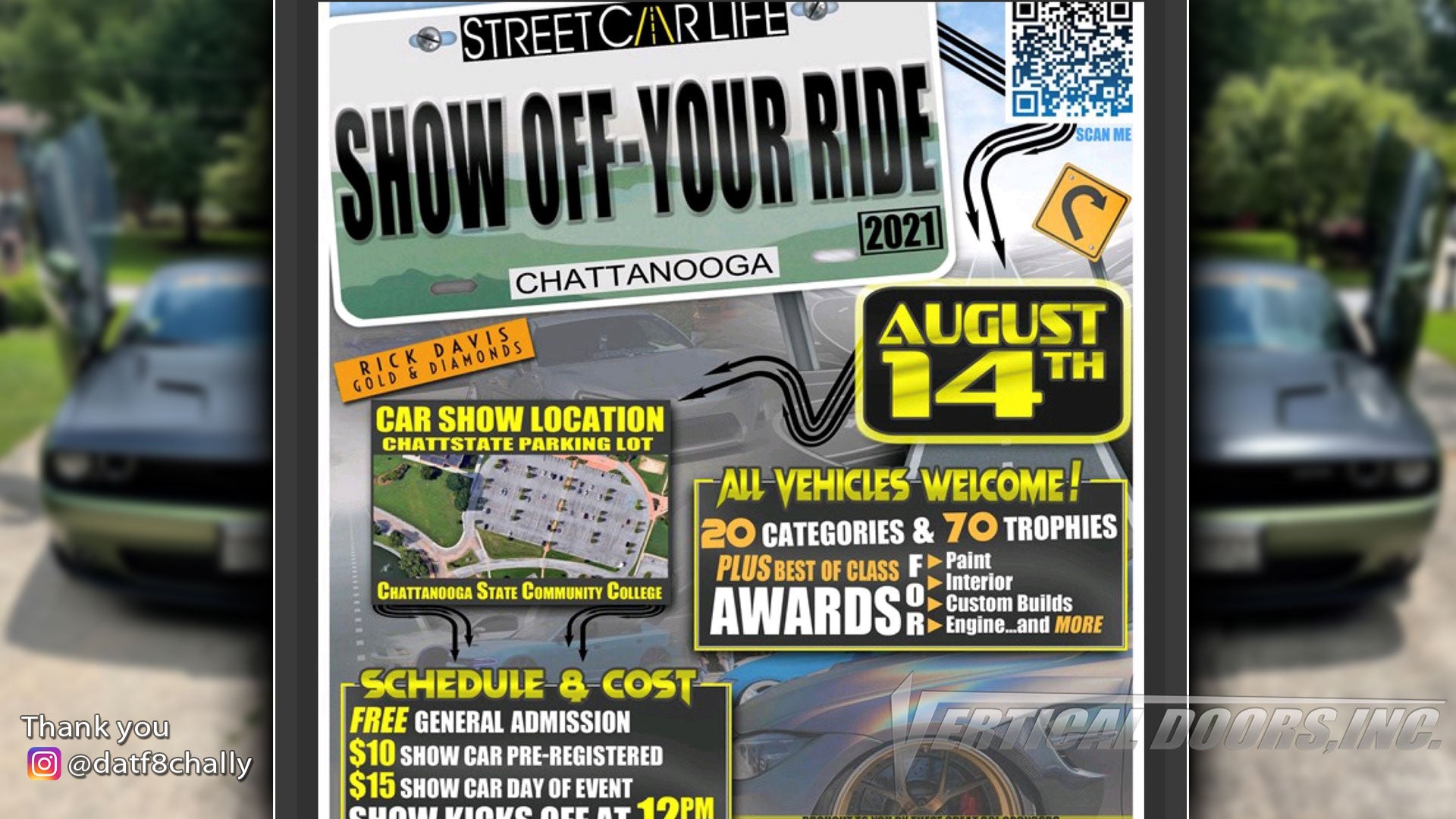 CAR SHOW | 8/14/2021 | Show off your ride | Chattanooga, TN | @datf8chally Challenger featuring Vertical Lambo Door Conversion Kit.