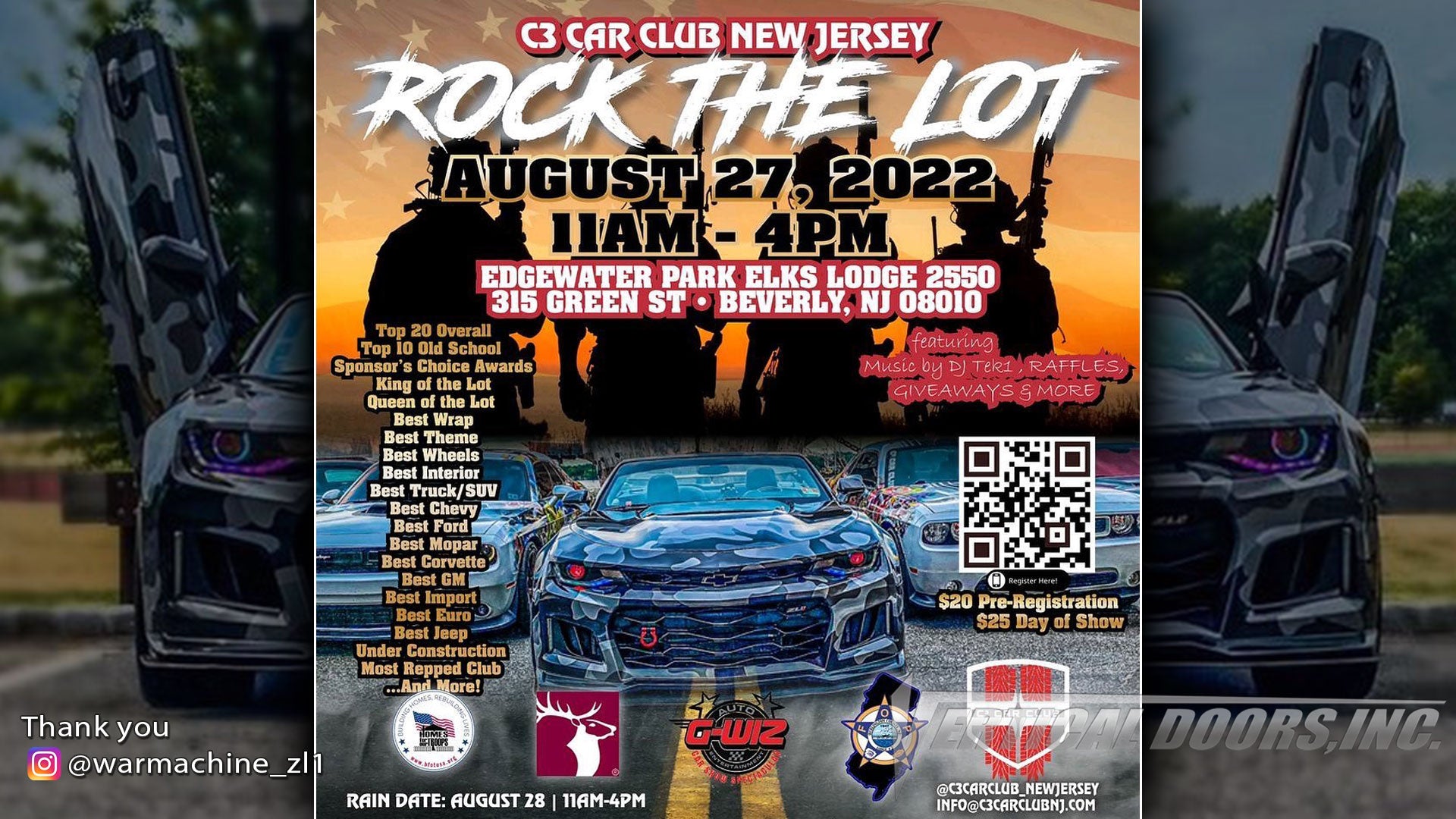 Car Show | 8/27/22 | NJ | 1st Annual Rock the Lot Car Show | Come and Check out @warmachine_zl1 ZL1 Chevrolet Camaro