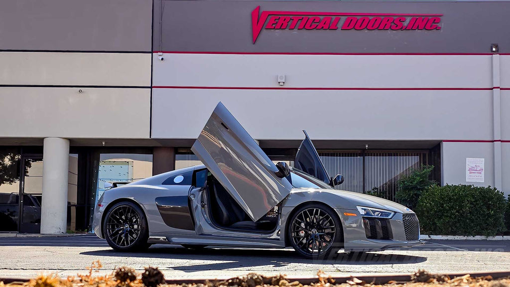 Audi R8 Type 4S with Lambo Door Conversion Kit installed by Vertical Doors, Inc. in Lake Elsinore California., Audi, Audi R8, R8, V10, 2nd Gen, Type 4s, 4s, Quattro, R8 Coupé, R8 Spyder, R8 RWS, Audi R8 RWD, R8 LMS GT2, R8 LMS GT3, R8 LMS GT4, R8 Coupe GT RWD, R8 e-Tron, R8 Star of Lucis, R8 Decennium, R8 V10 Quattro Final Edition, R8 Panther Edition, Lambo Doors, Vertical Door, Scissor Doors, Door Conversion, wing doors, Butterfly Doors,
Audi R8 Lambo Doors, Audi R8 Vertical Door, Audi R8 Scissor Doors, Au