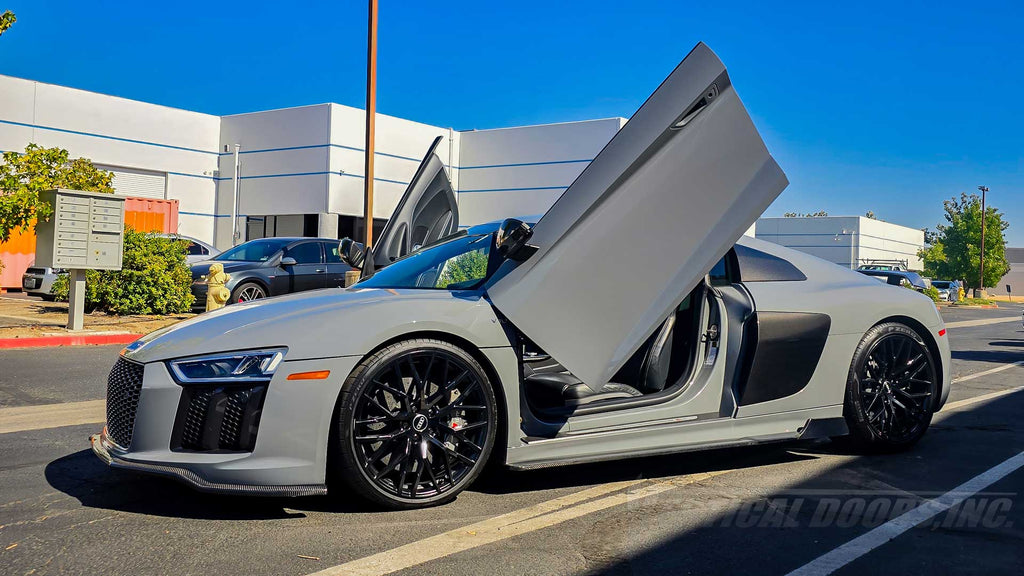 Audi R8 Type 4S with Lambo Door Conversion Kit installed by Vertical Doors, Inc. in Lake Elsinore California., Audi, Audi R8, R8, V10, 2nd Gen, Type 4s, 4s, Quattro, R8 Coupé, R8 Spyder, R8 RWS, Audi R8 RWD, R8 LMS GT2, R8 LMS GT3, R8 LMS GT4, R8 Coupe GT RWD, R8 e-Tron, R8 Star of Lucis, R8 Decennium, R8 V10 Quattro Final Edition, R8 Panther Edition, Lambo Doors, Vertical Door, Scissor Doors, Door Conversion, wing doors, Butterfly Doors,
Audi R8 Lambo Doors, Audi R8 Vertical Door, Audi R8 Scissor Doors, Au