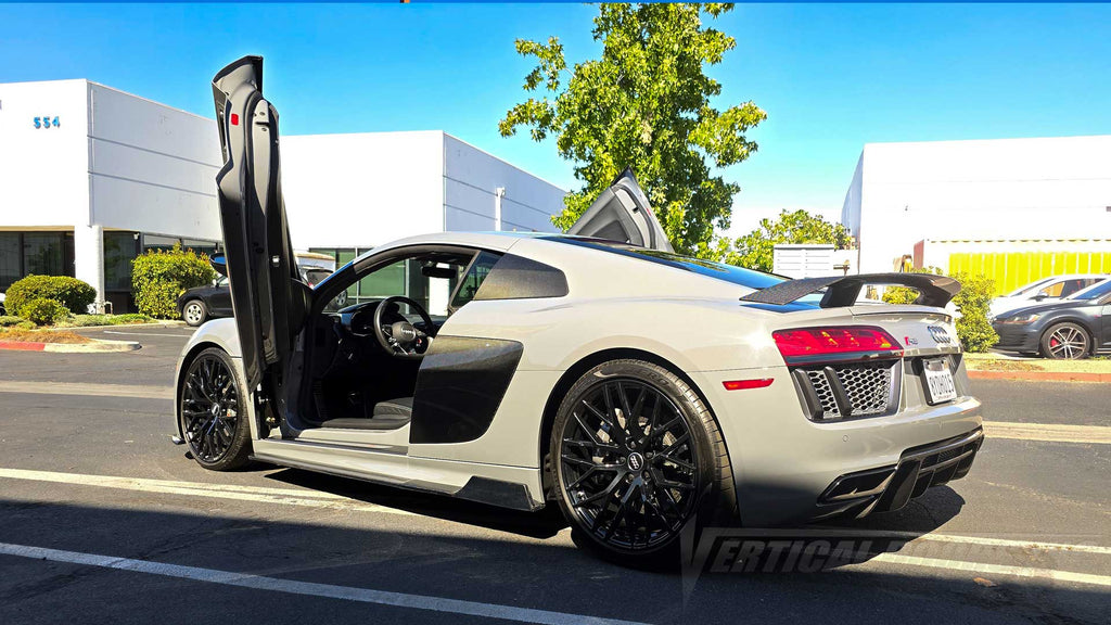 Audi R8 Type 4S with Lambo Door Conversion Kit installed by Vertical Doors, Inc. in Lake Elsinore California., Audi, Audi R8, R8, V10, 2nd Gen, Type 4s, 4s, Quattro, R8 Coupé, R8 Spyder, R8 RWS, Audi R8 RWD, R8 LMS GT2, R8 LMS GT3, R8 LMS GT4, R8 Coupe GT RWD, R8 e-Tron, R8 Star of Lucis, R8 Decennium, R8 V10 Quattro Final Edition, R8 Panther Edition, Lambo Doors, Vertical Door, Scissor Doors, Door Conversion, wing doors, Butterfly Doors,
Audi R8 Lambo Doors, Audi R8 Vertical Door, Audi R8 Scissor Doors, Au