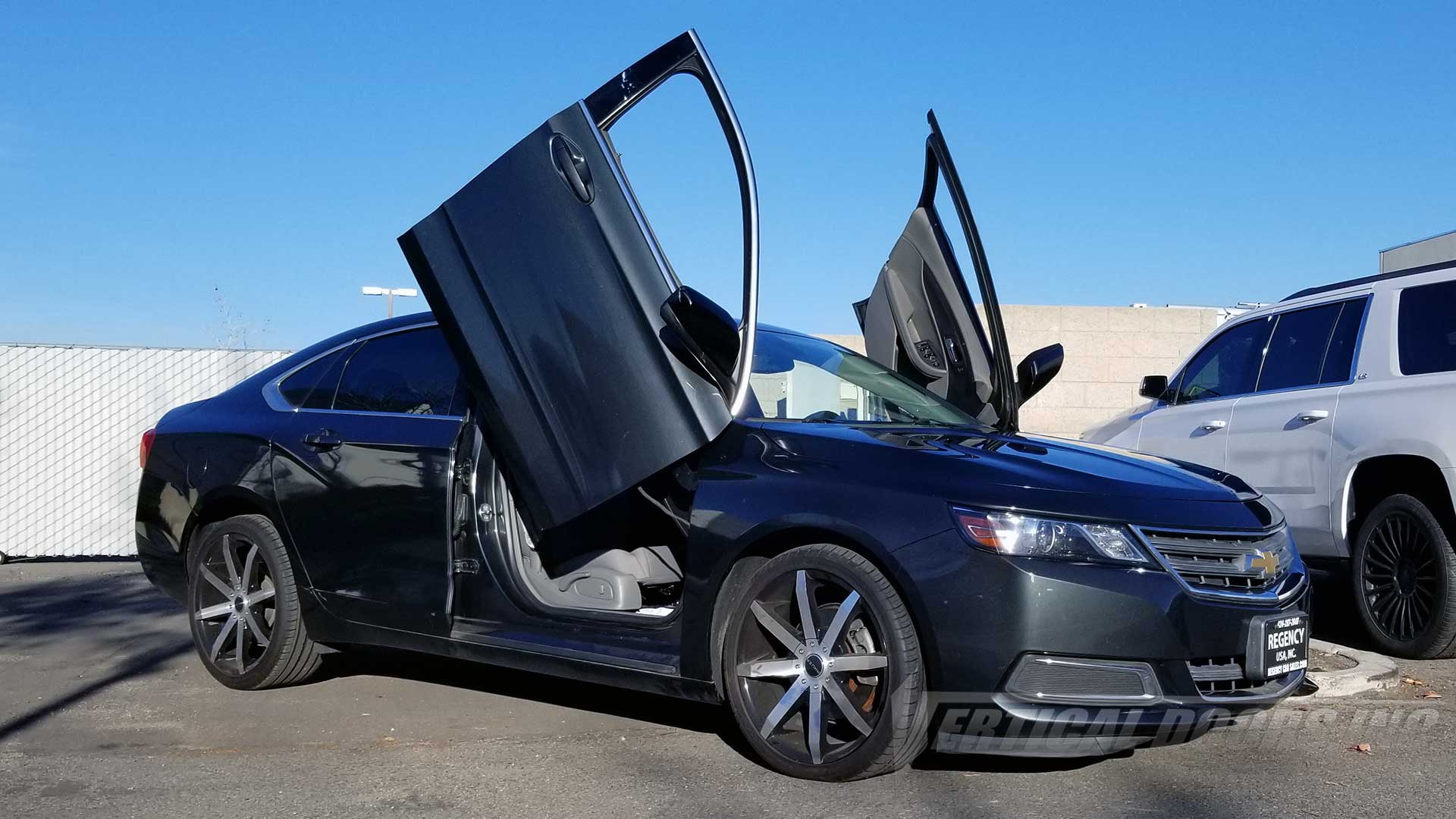 Lambo door hinge conversion kit compatible with the Chevrolet Impala 2014-2018 by Vertical Doors Inc. - Special Order Kit -