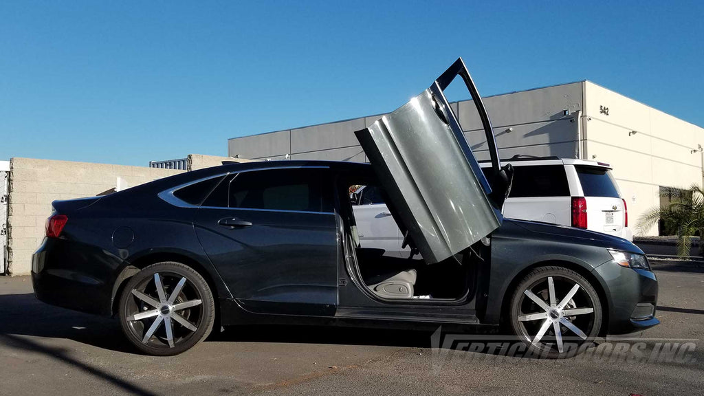 Lambo door hinge conversion kit compatible with the Chevrolet Impala 2014-2018 by Vertical Doors Inc. - Special Order Kit -