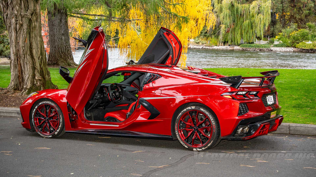 Gary + Extreme Details + Vertical Doors, Inc. = One Stunning Mist Red 2023 Corvette C8 in Oregon, VDCCHEVYCORC820, 
1LT, 2LT, 3LT, Z51, Z06, C8R, Z8ZR1, Stingray, Eray, Vette, Corvette, lambo doors, vertical doors, door conversion, scissor doors, butterfly doors, wing doors, Corvette C8 lambo doors, Corvette C8 vertical doors, Corvette C8 door conversion, Corvette C8 scissor doors, Corvette C8 butterfly doors, Corvette C8 wing doors,
