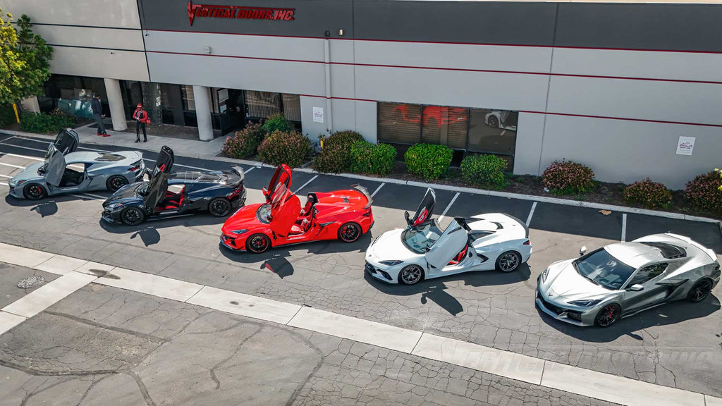 C8 Corvette Z06 Takeover at Vertical Doors Inc – March, 2025 Recap, 5 Chevrolet Corvette hanging out at Vertical Doors, Inc.
