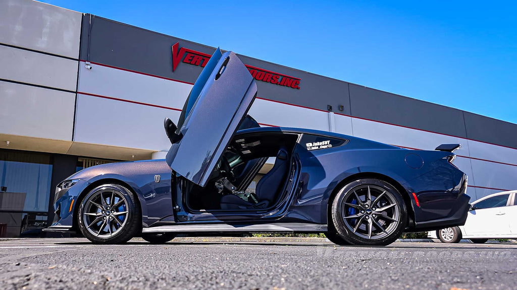 Our Newest Prototype, check out @jake_cupz Ford Mustang with lambo door conversion kit installed and manufactured by Vertical Doors, Inc.